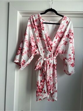 Floral Kimono Romper - White & Pink